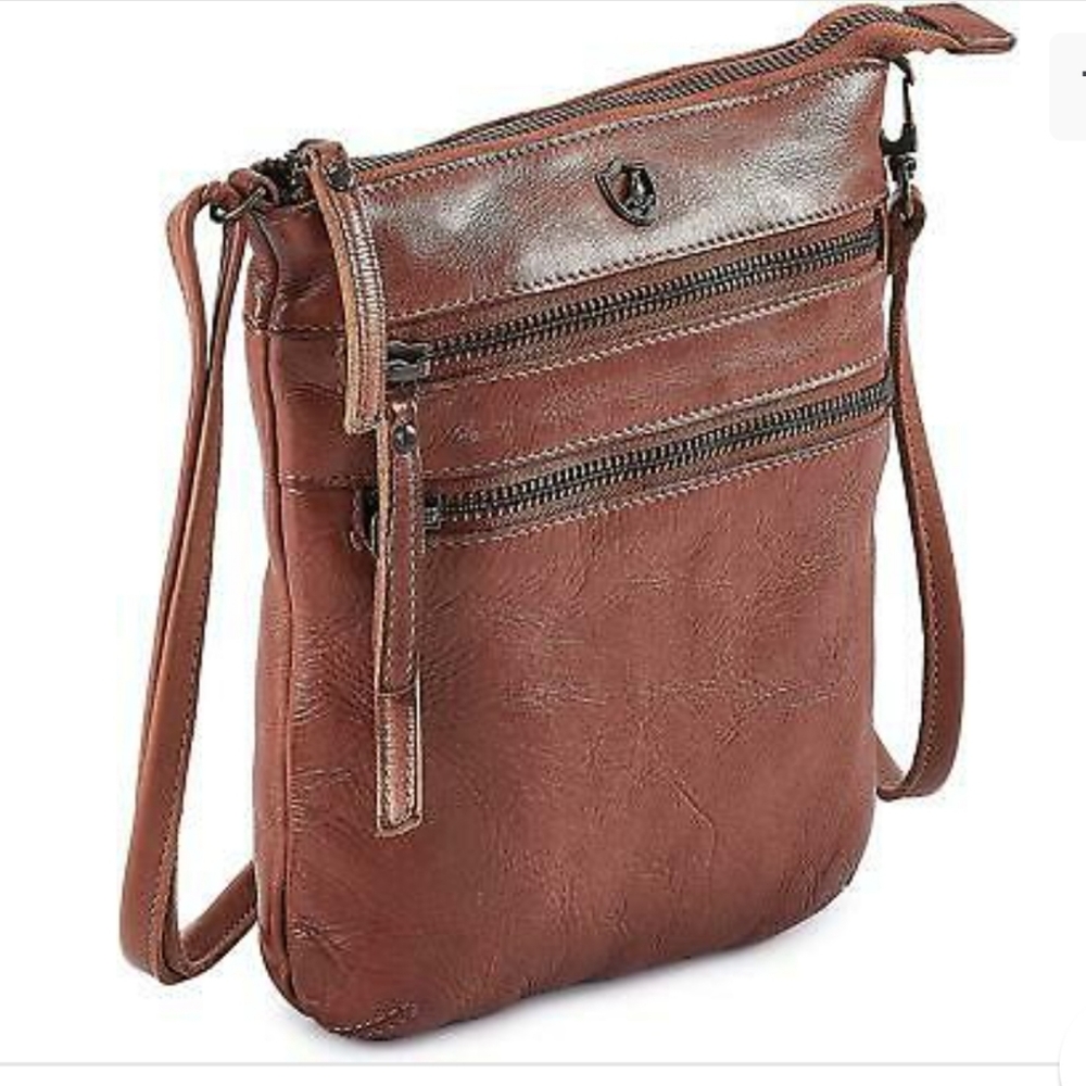 COCHOA Small Triple Zip Real Leather Women's Crossbody